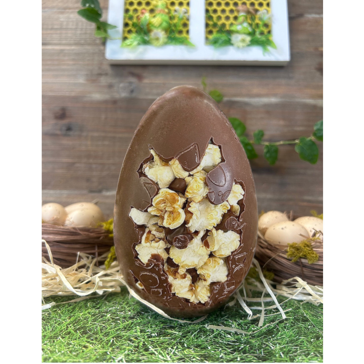 Œuf création pop corn 13 cm - Chocolat lait 150g