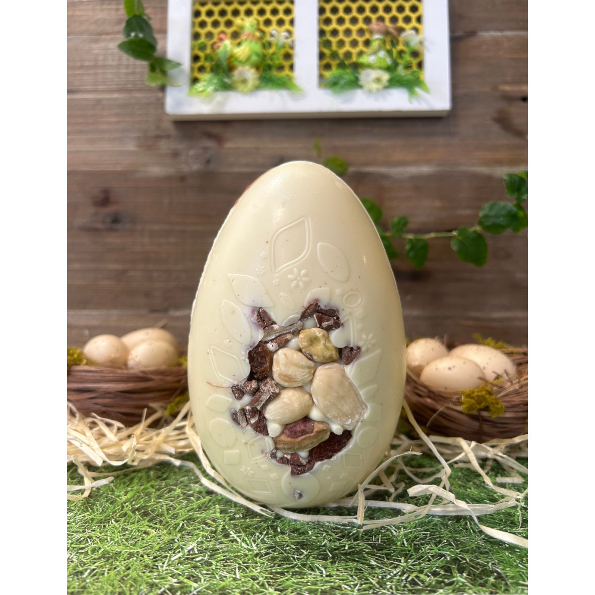 Œuf création mendiant 13 cm - Chocolat blanc 150g