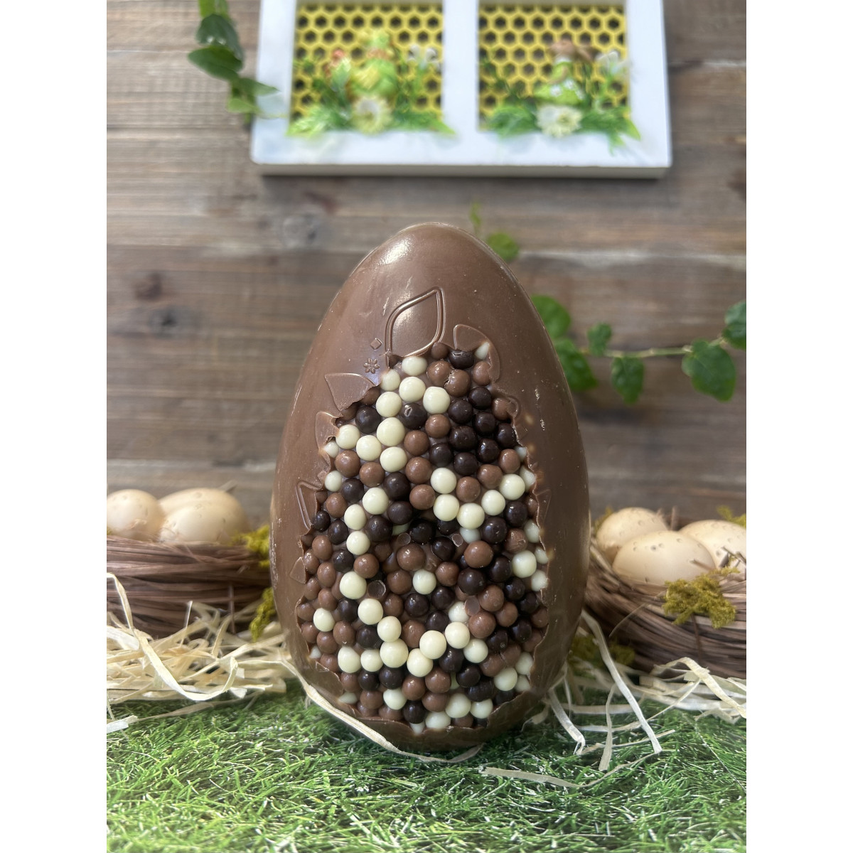 Œuf création perles 13 cm - Chocolat lait 150g