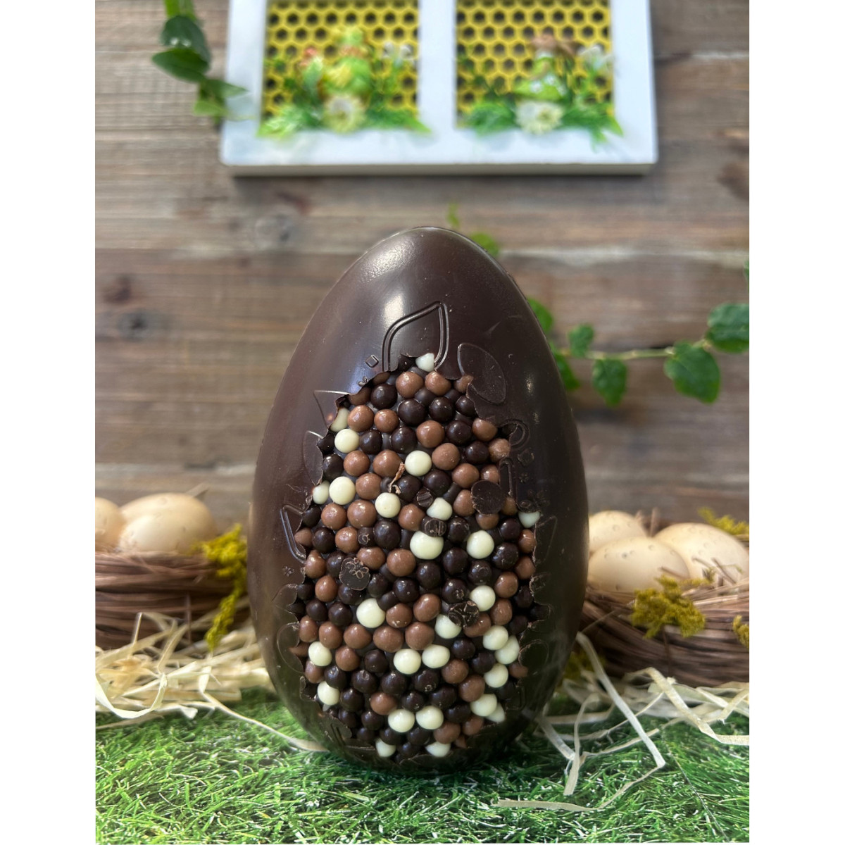 Œuf création perles 13 cm - Chocolat noir 150g