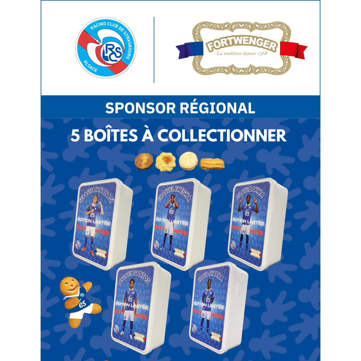 Boîte à sucre Joueur RCSA garnie petits gâteaux 300g