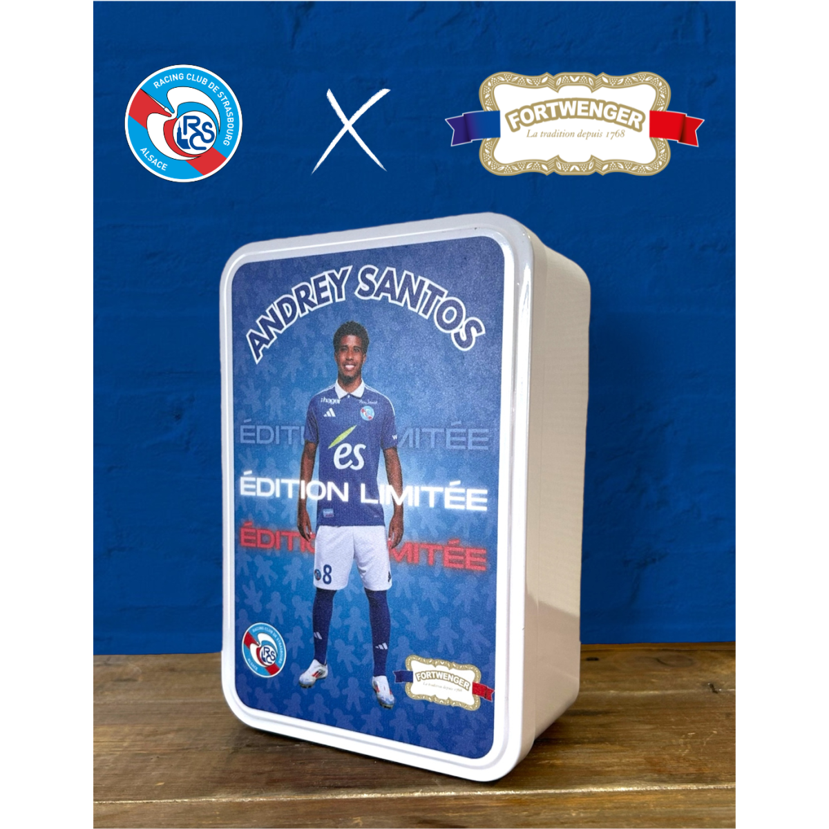 Boite à sucre Joueur RCSA garnie petits gâteaux 300g-SANTOS Andrey