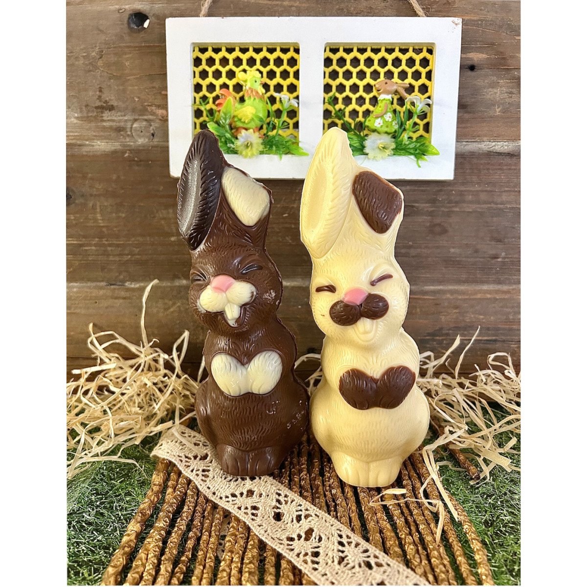 Duo Lapins souriants - Chocolat lait et blanc 200g
