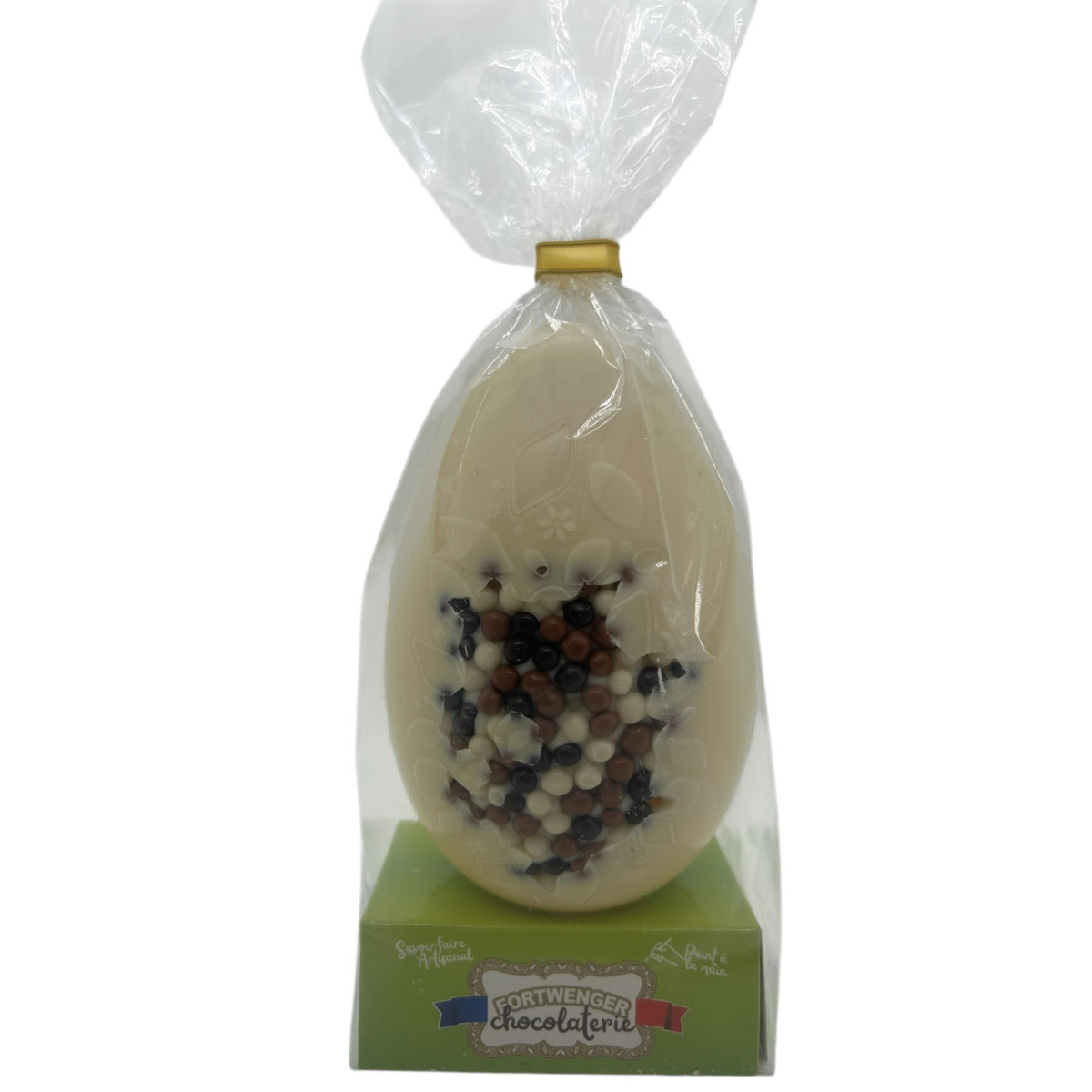 Œuf création perles 13 cm - Chocolat blanc 150g