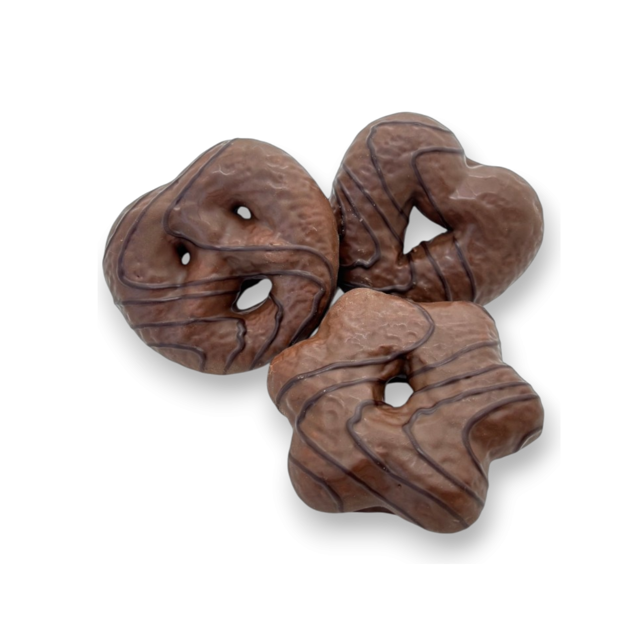 Boite Cœurs, Étoiles, Bretzels au chocolat au lait 500g
