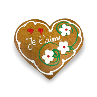 Pain d'épices d'Alsace forme coeur décor fleurs