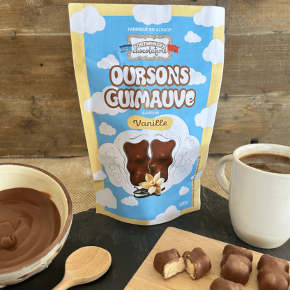 Oursons guimauve vanille - Chocolat lait 100g