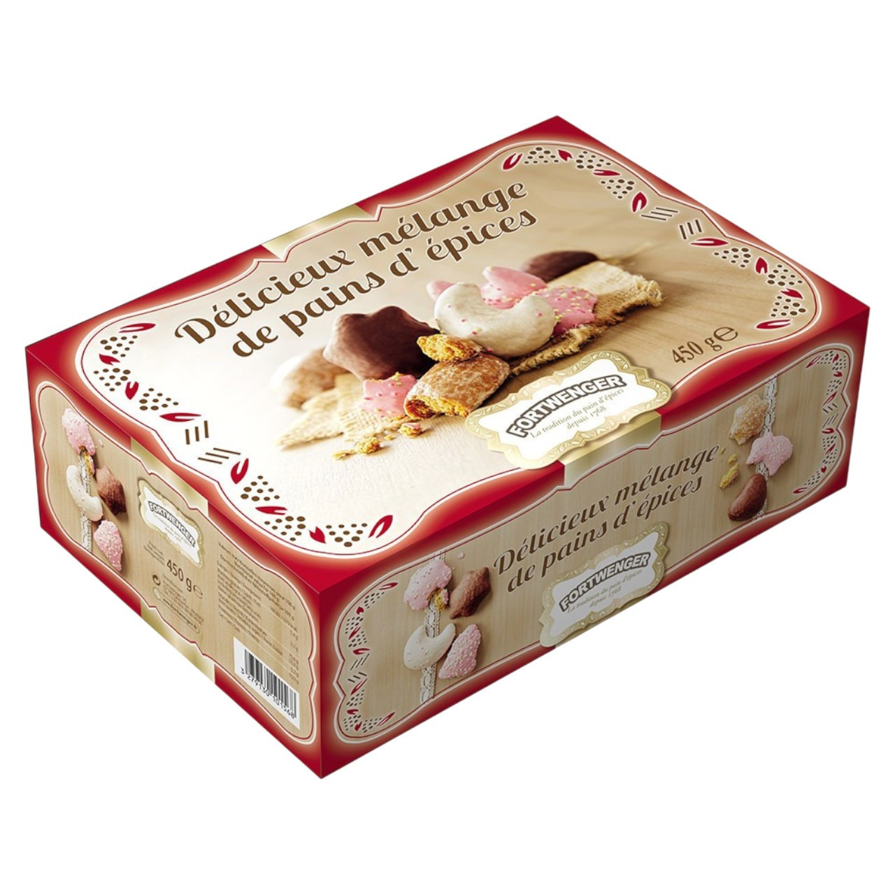 Boite assortiment de pains d’épices enrobés de sucre et de chocolat 450g
