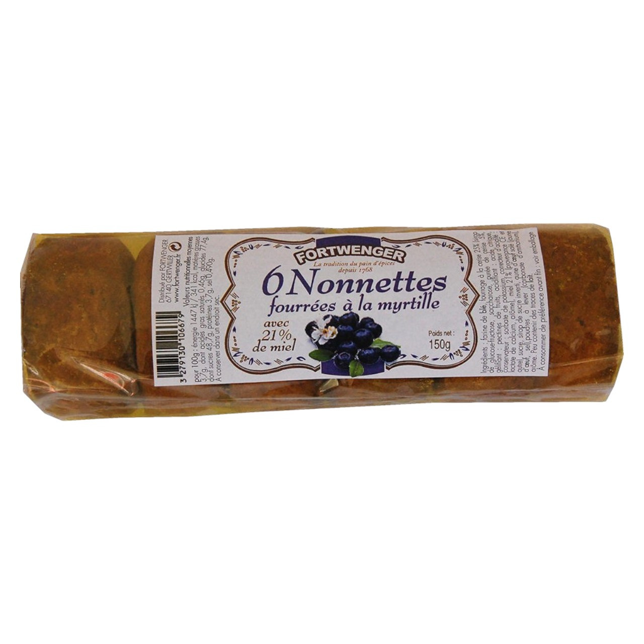6 Nonnettes au miel fourrées à la myrtille 150g