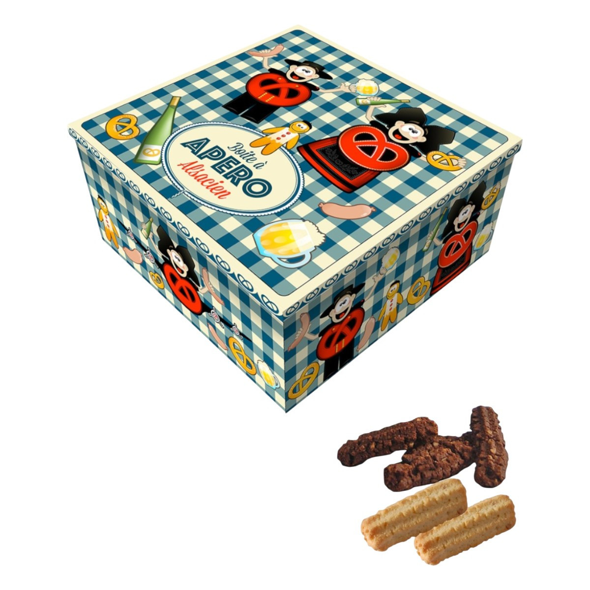 Boite carrée haute décor APERO garnie - Bretzel Airlines 600g