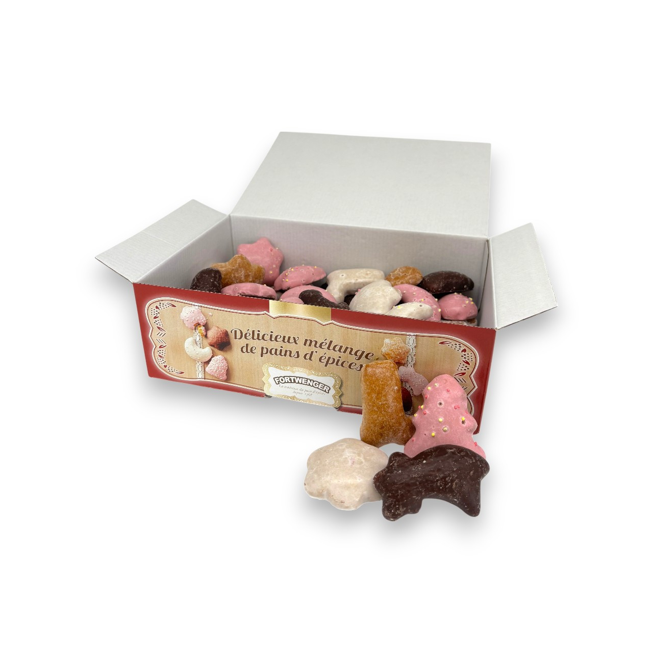 Boite assortiment de pains d’épices enrobés de sucre et de chocolat 450g