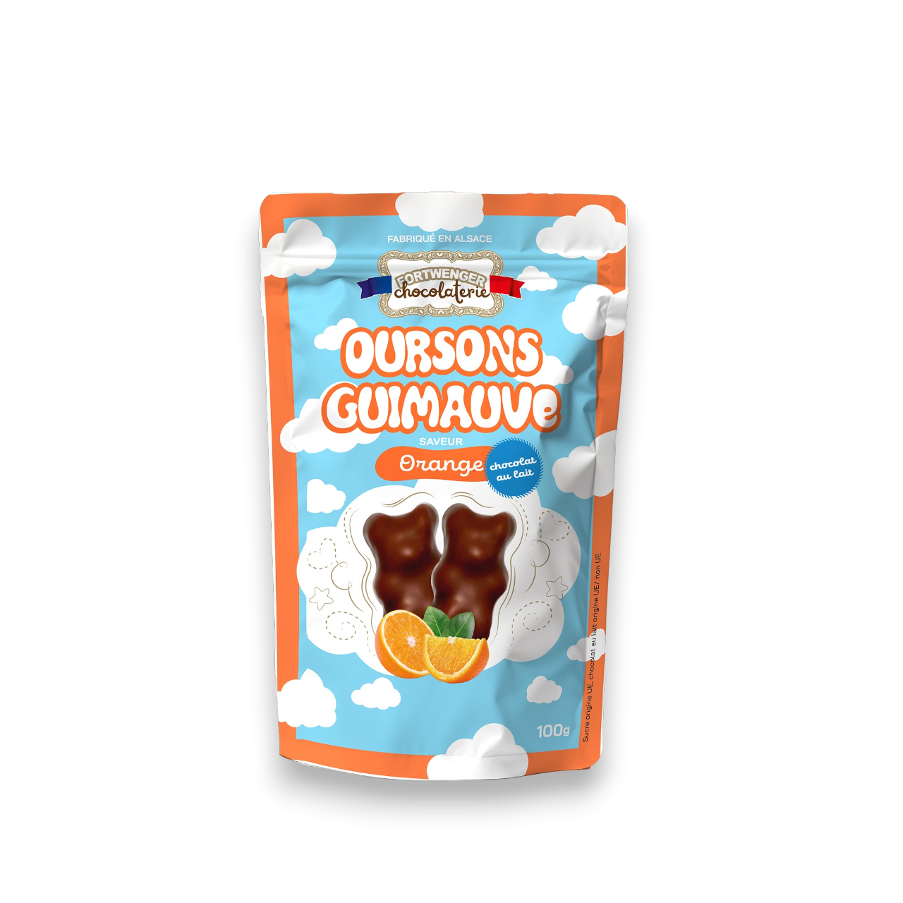 Oursons guimauve orange - Chocolat lait 100g