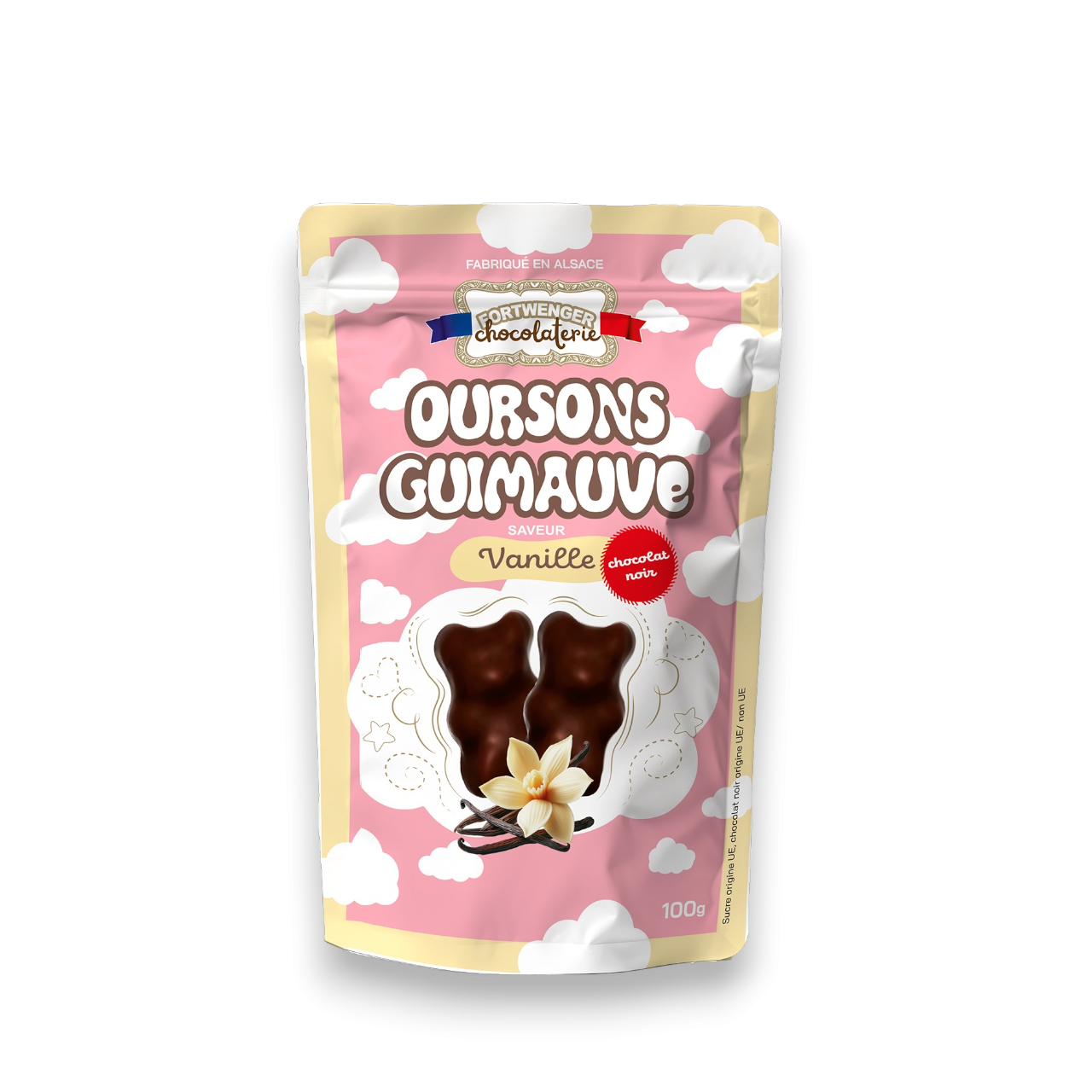 Oursons guimauve vanille - Chocolat noir 100g