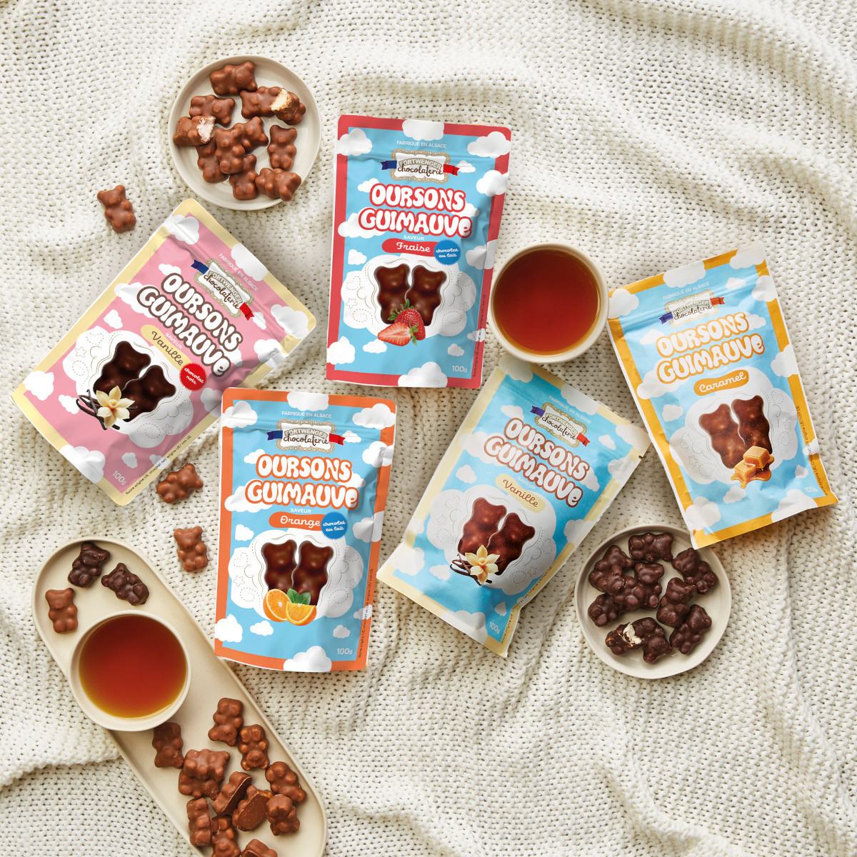 Oursons guimauve vanille - Chocolat lait 100g