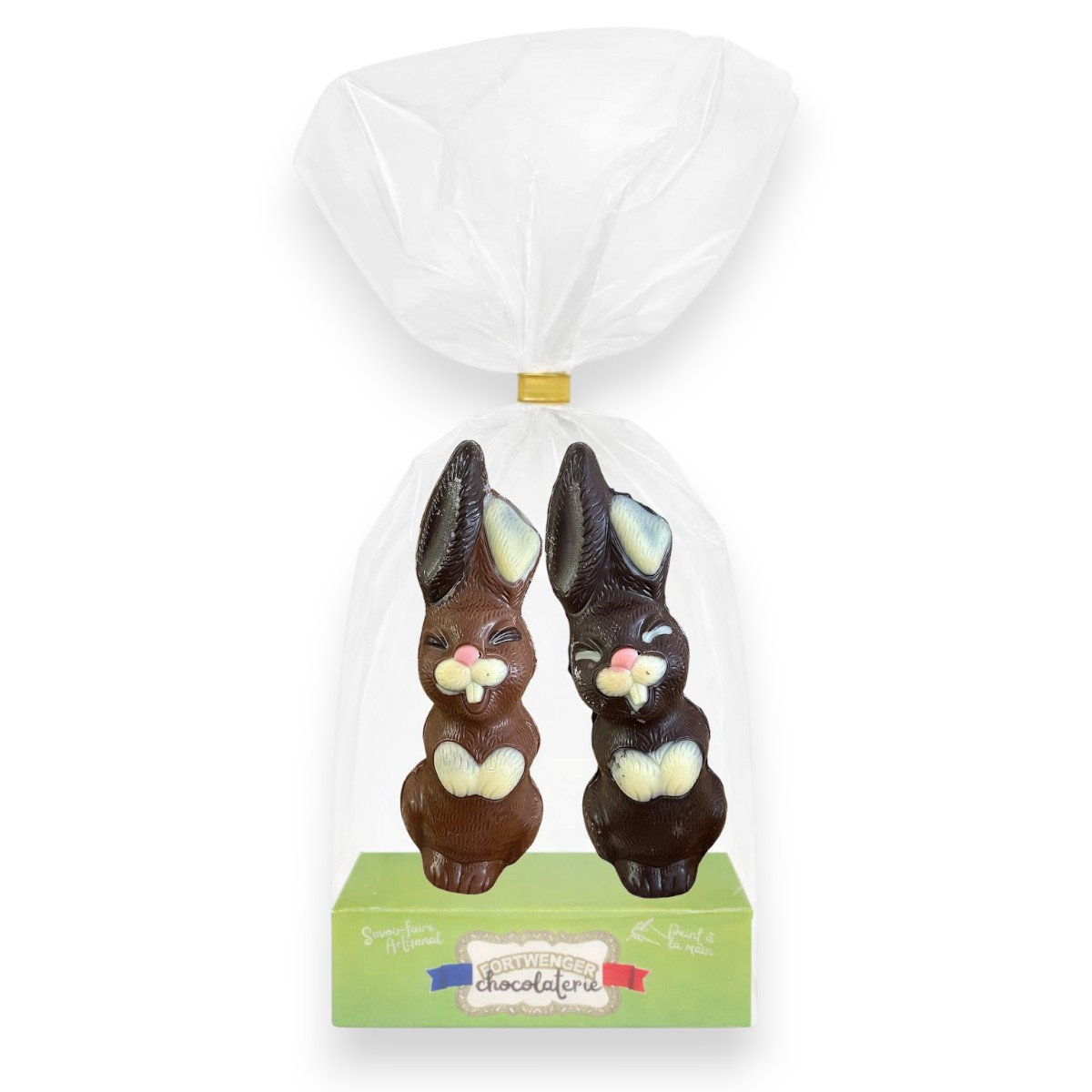 Duo Lapins souriants - Chocolat lait et noir 200g