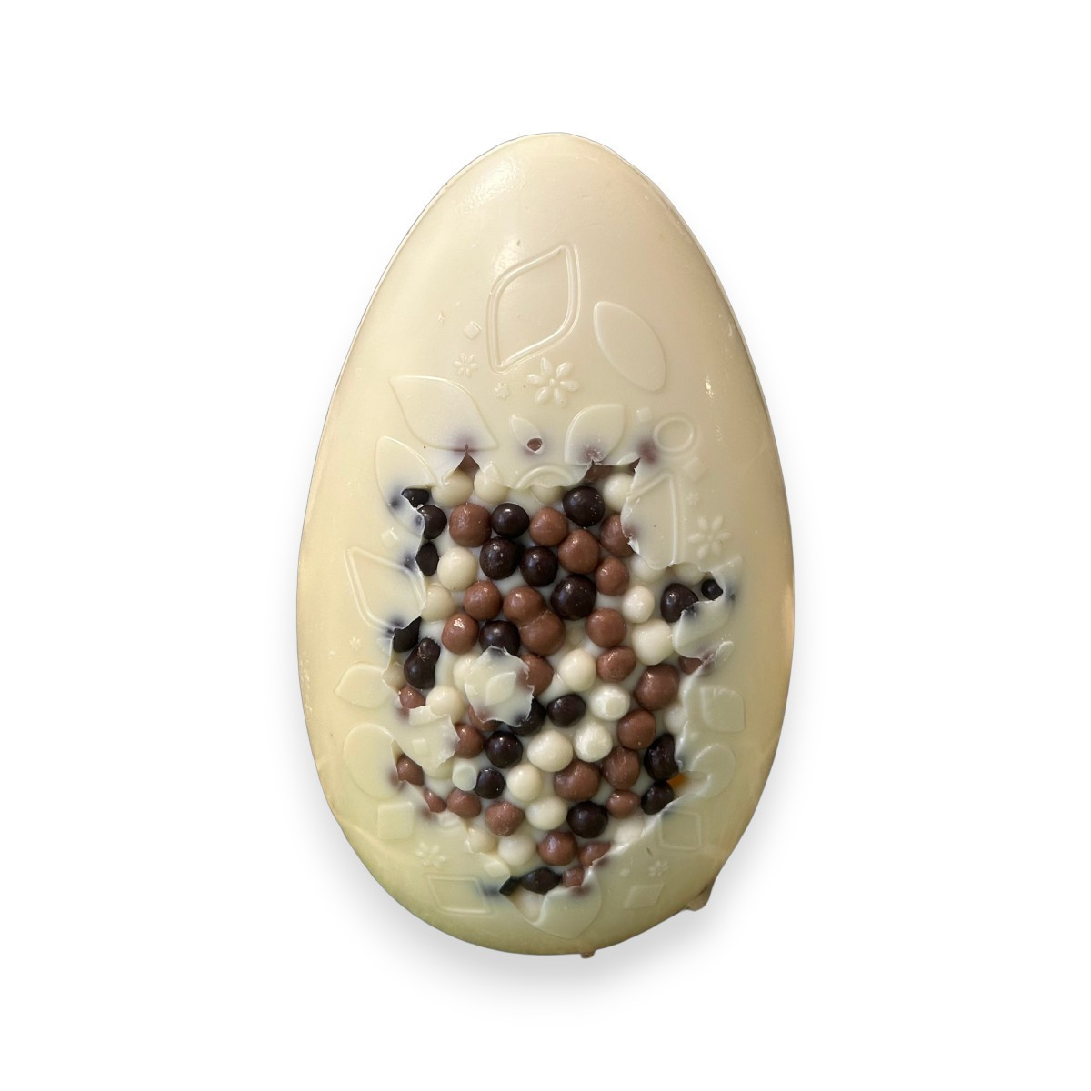 Œuf création perles 13 cm - Chocolat blanc 150g