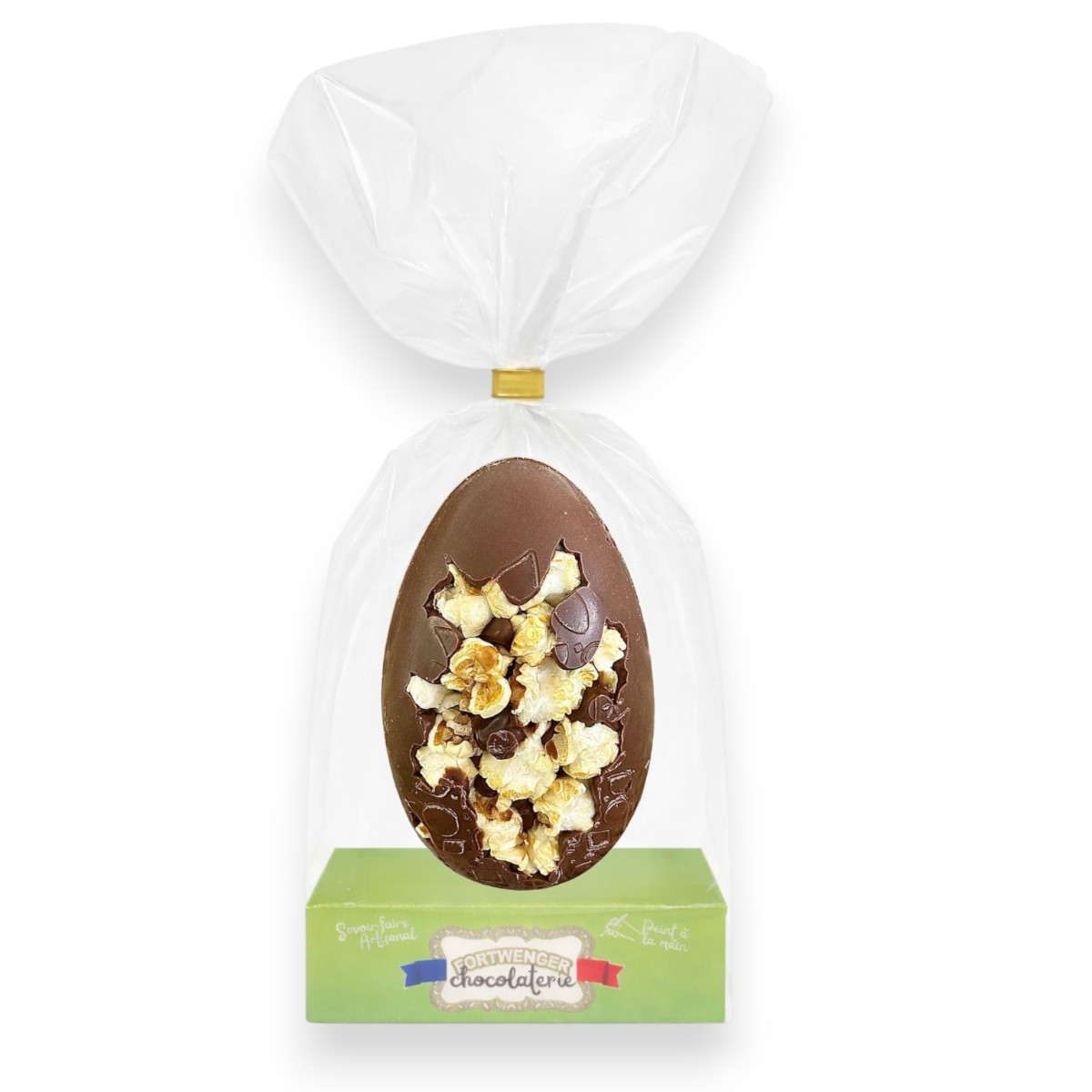 Œuf création pop corn 13 cm - Chocolat lait 150g
