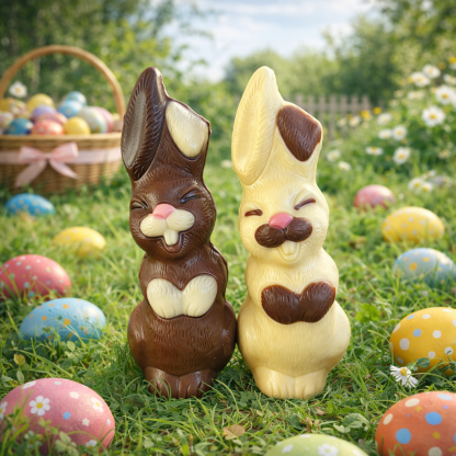 Duo Lapins souriants - Chocolat lait et blanc 200g