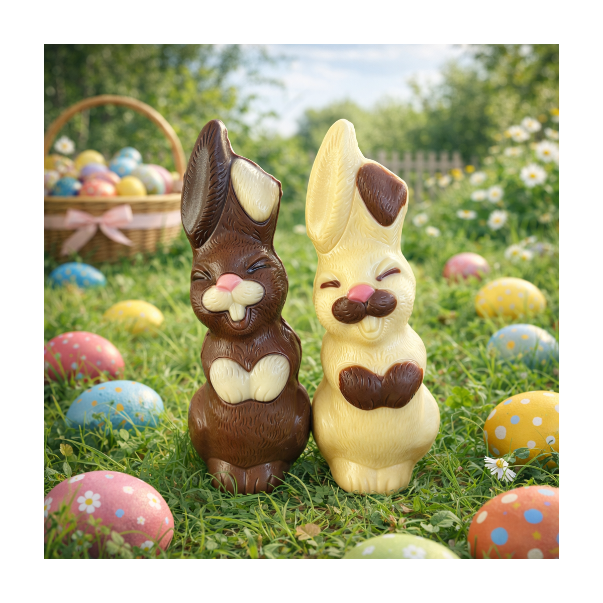 Duo Lapins souriants - Chocolat lait et blanc 200g