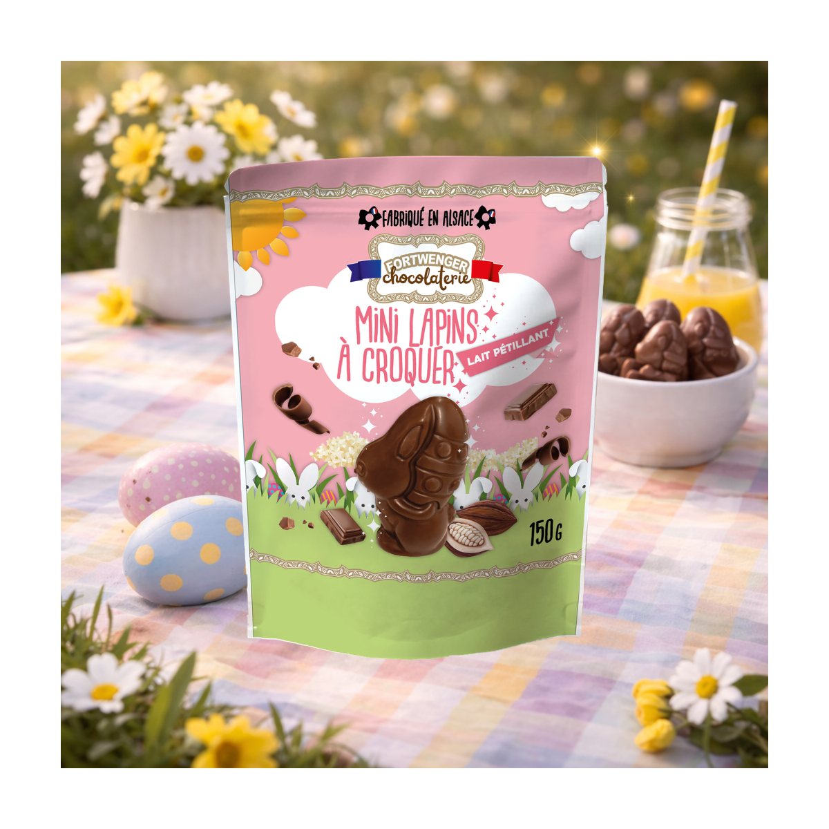 Mini lapin doypack - Chocolat lait pétillant 150g