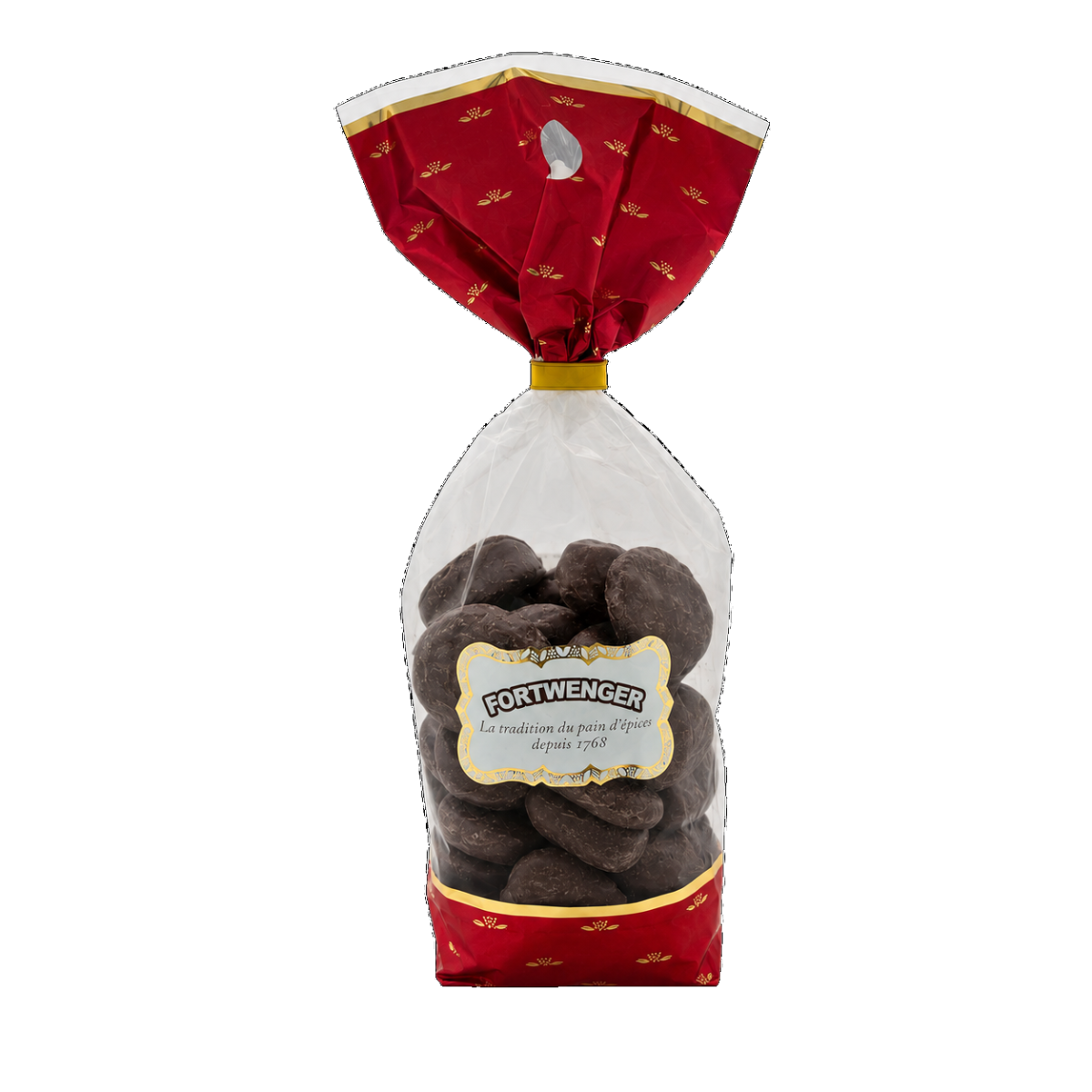 Coeurs en pain d'épices fourrés framboise enrobés chocolat 200g