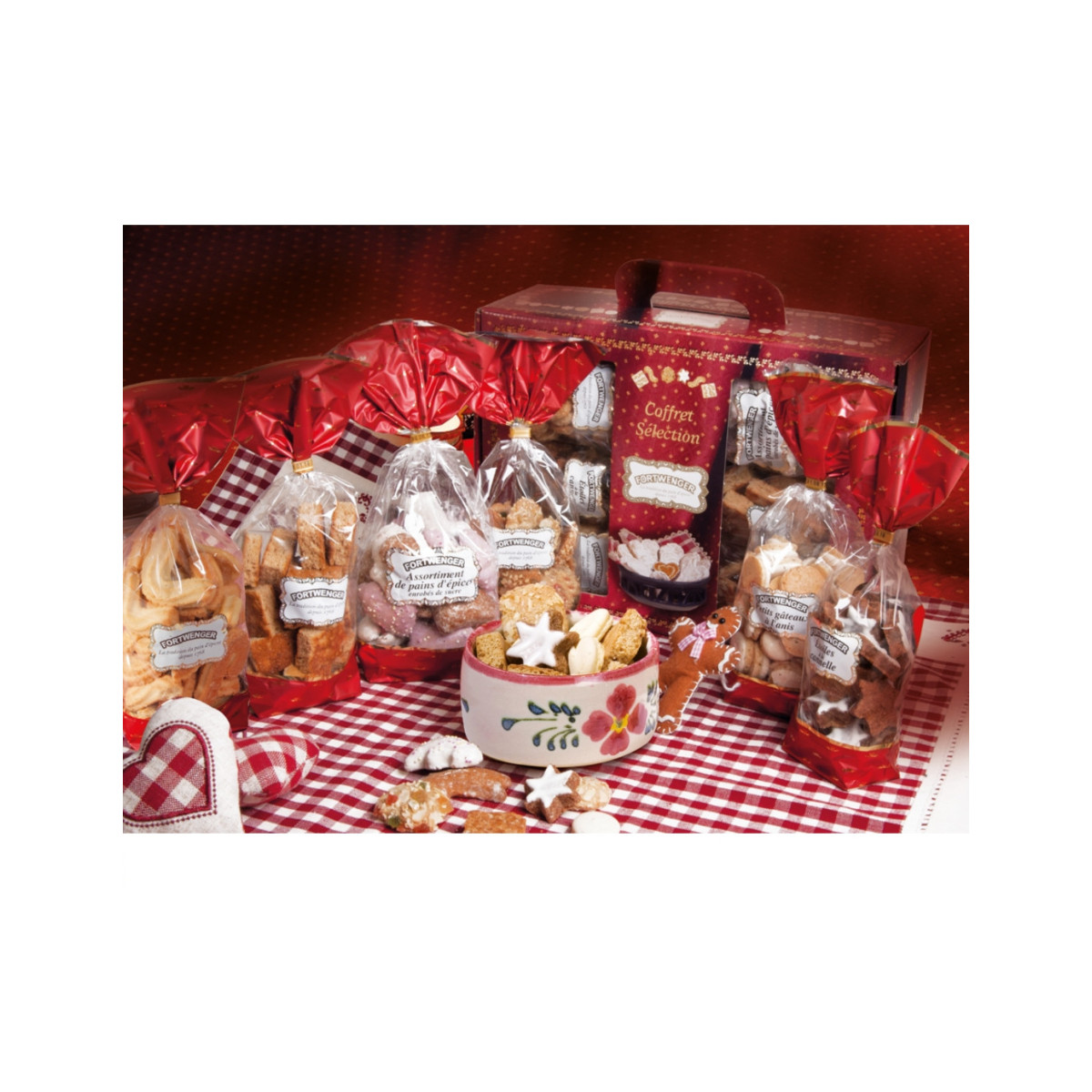 Coffret gourmand avec assortiment de 6 sachets de pains d'épices